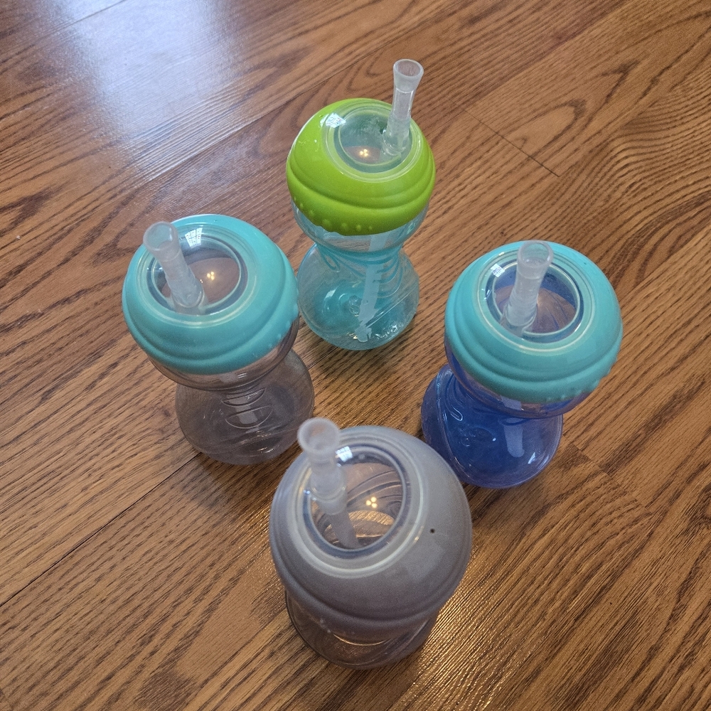 Nuby Set of Four Colorful Sippy Cups Easy Grip Soft Straw Cup Multicolor Kids 4